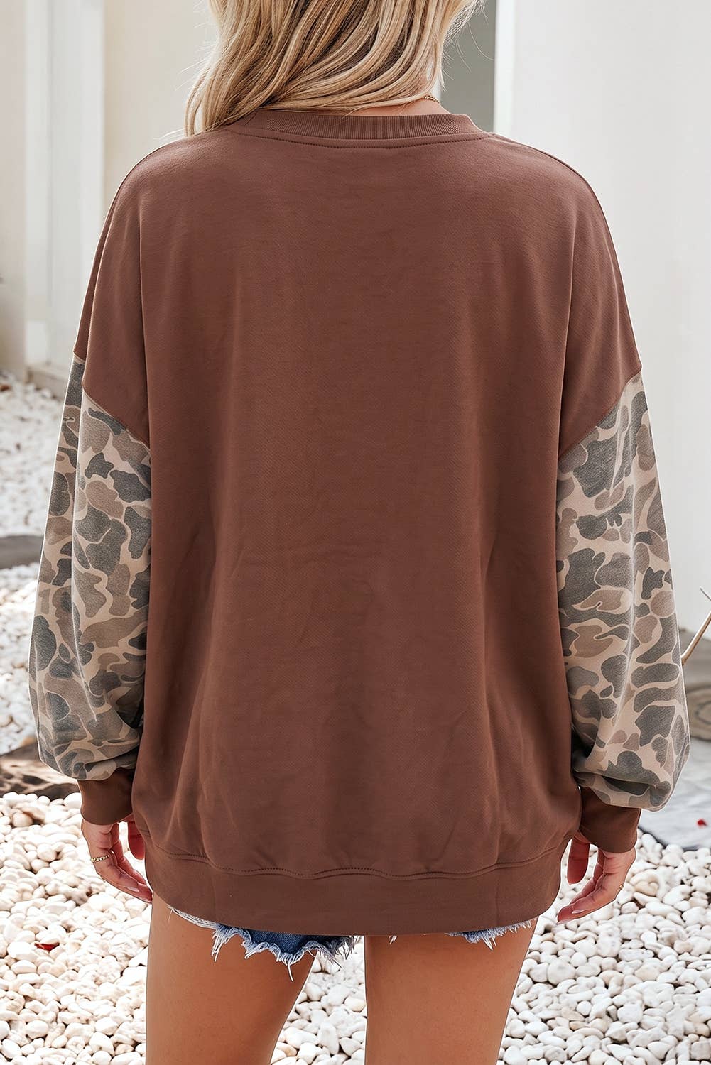 NEW Camo Colorblock Contrast Trim Oversized Sweatshirt