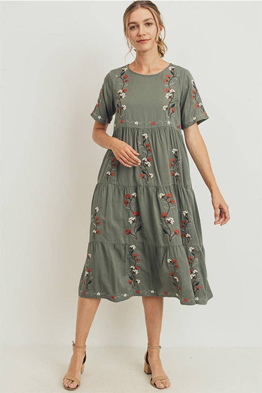 Floral Embroidered Tier Dress