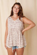 T10073PLA-PLUS ABSTRACT PRINT BABYDOLL TOP