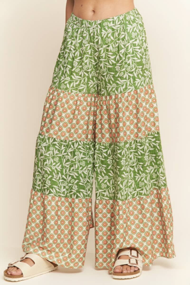 MULTI FLORAL PRINT WIDE LEG PANTS