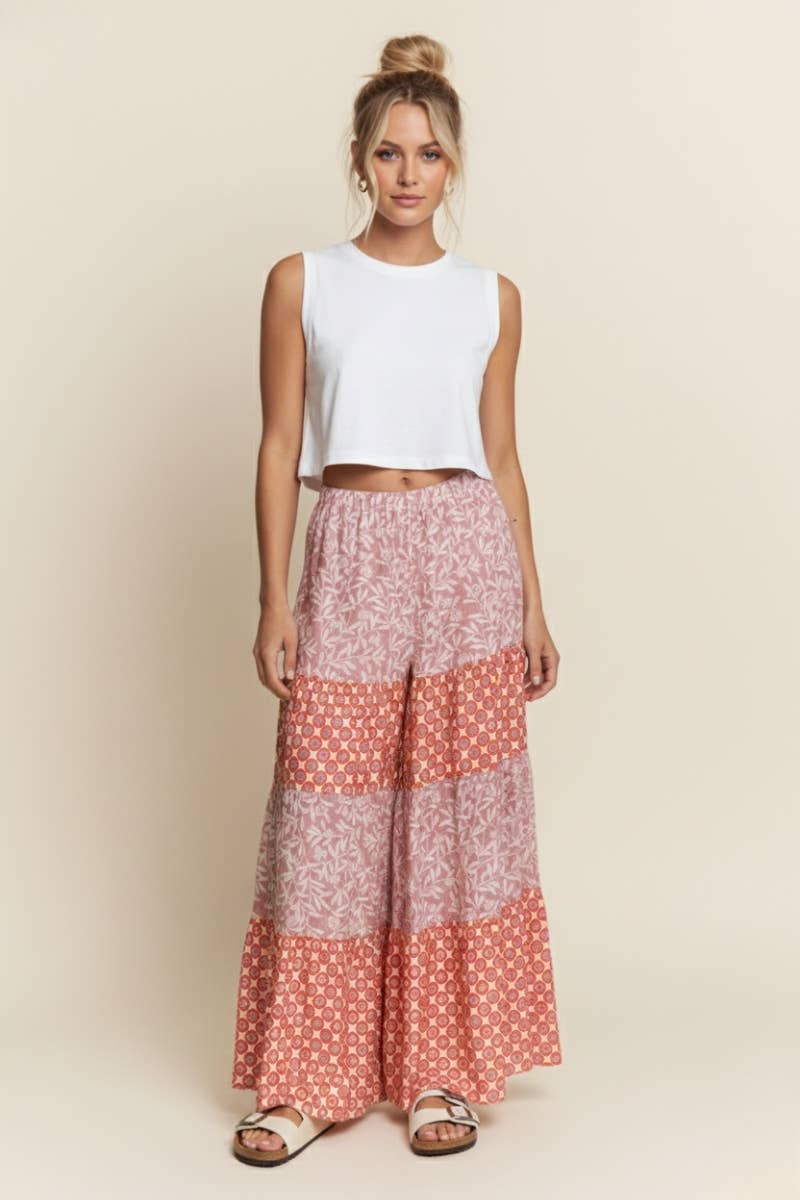 MULTI FLORAL PRINT WIDE LEG PANTS