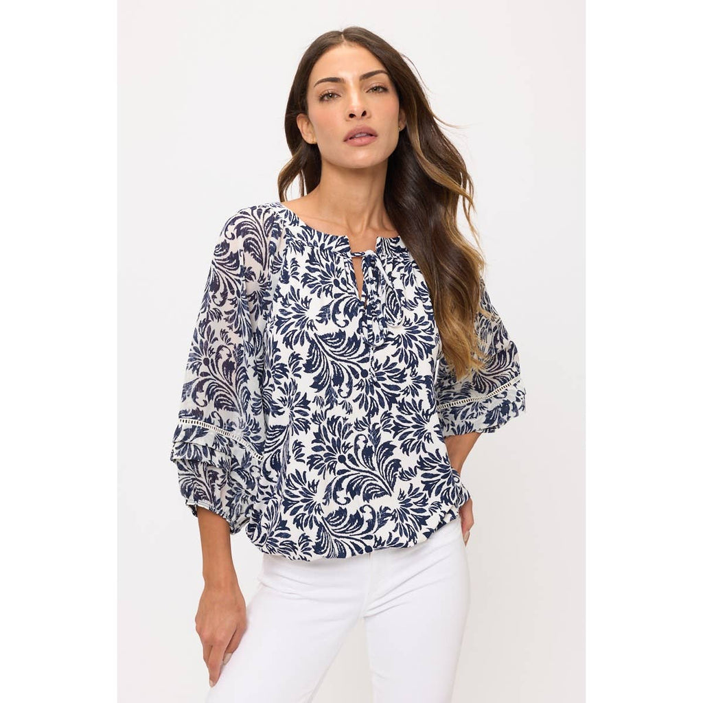 FLORAL MIX MEDIA LATTICE DETAIL BUBBLE HEM PEASANT