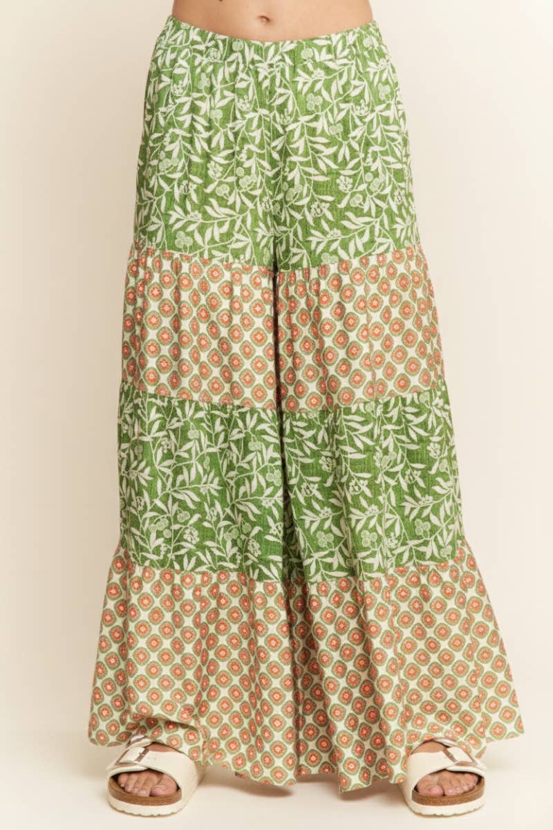 MULTI FLORAL PRINT WIDE LEG PANTS
