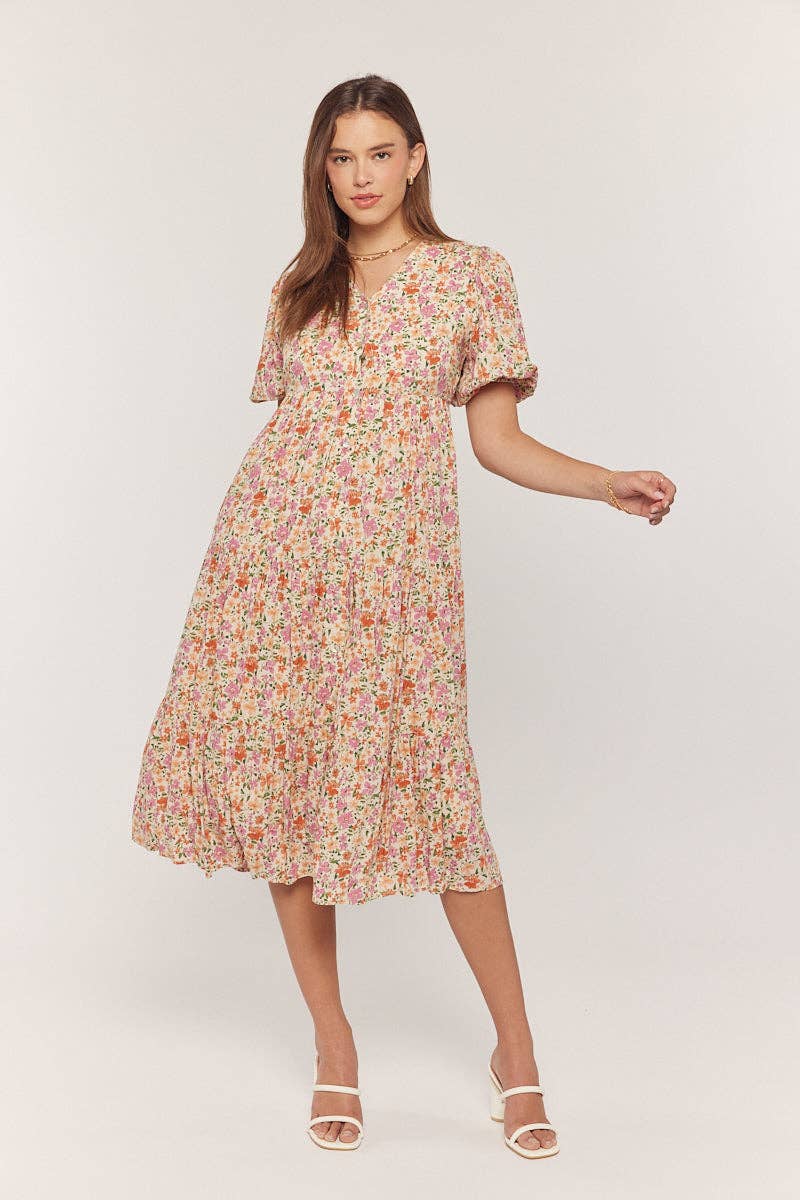Floral Button Down V Neck Dress Plus Size