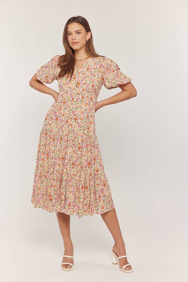 Floral Button Down V Neck Dress Plus Size