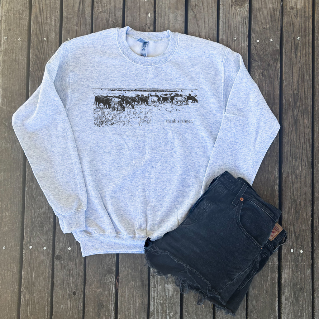 Thank a Farmer With Cow Graphic Adult Crewneck
