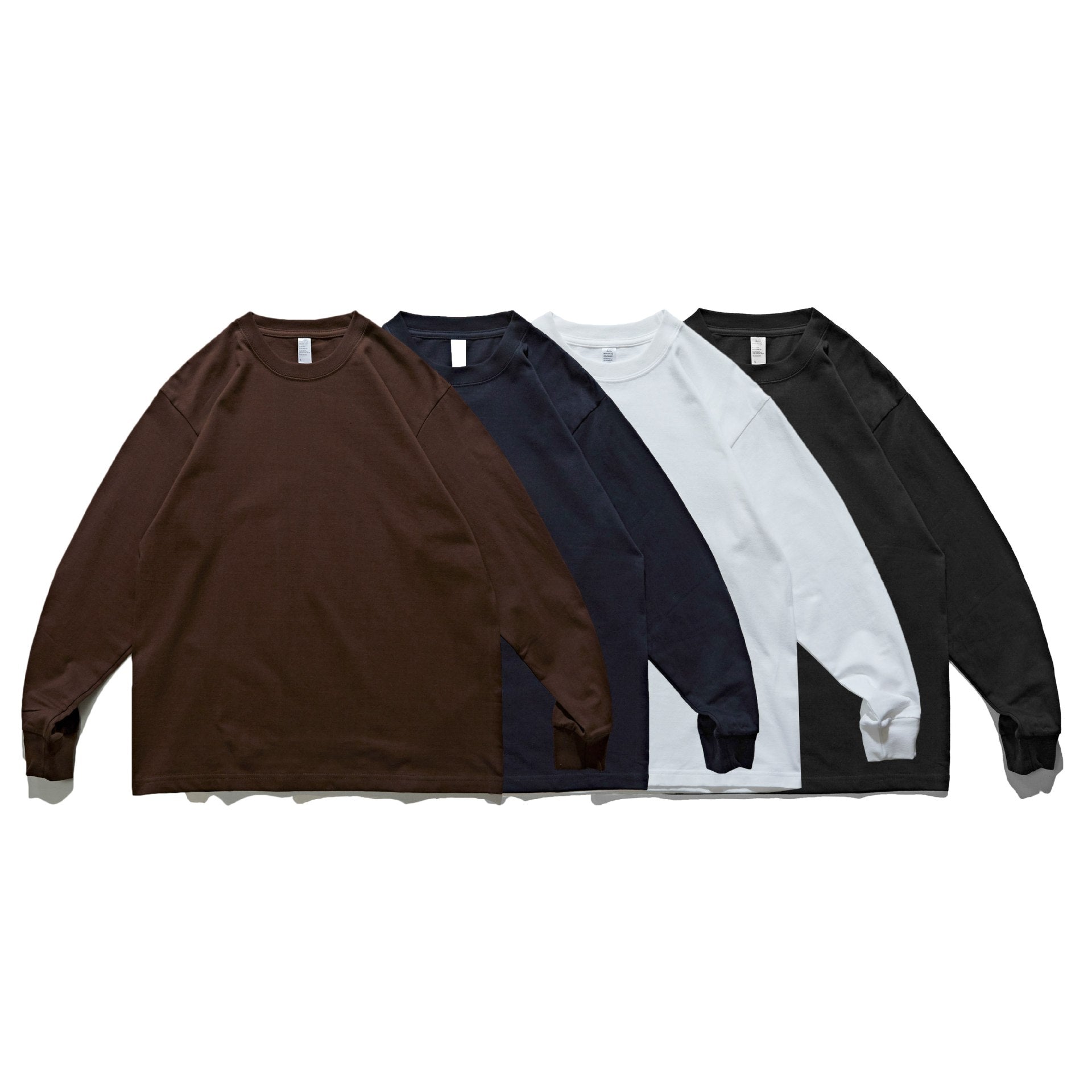 Solid Color Loose Long Sleeve Round Neck T-Shirt for Men and Women