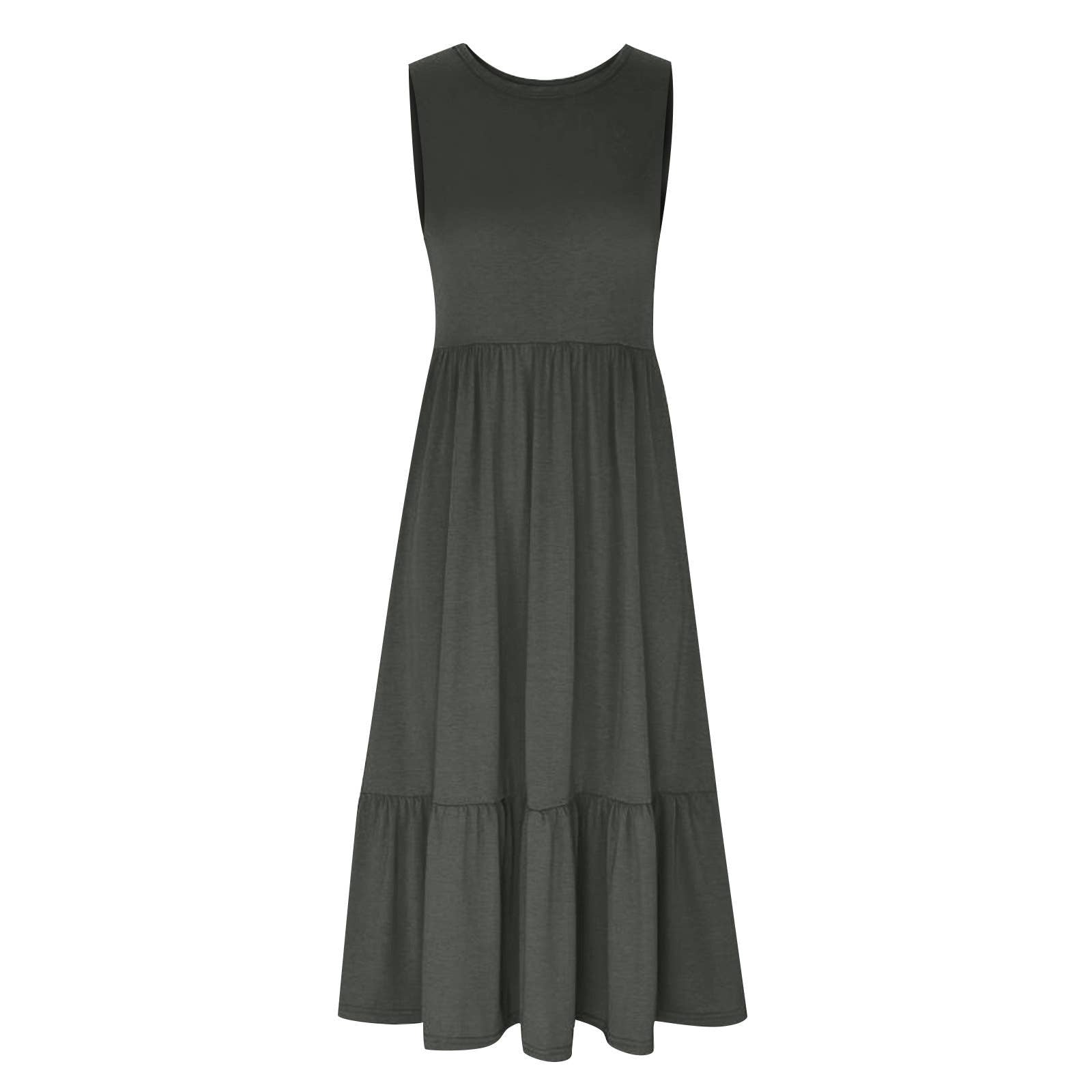 Ladies Sleeveles Pockets Simple Midi Dress 9123