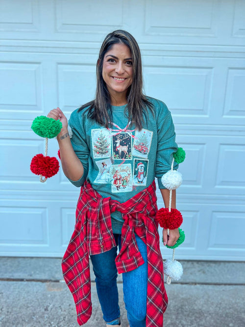 CHRISTMAS STAMPS SWEATSHIRT (H GREEN)