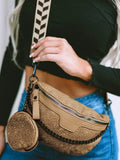 Boho Colorblock Strap Shoulder Bag with Chain & Coin Pouch