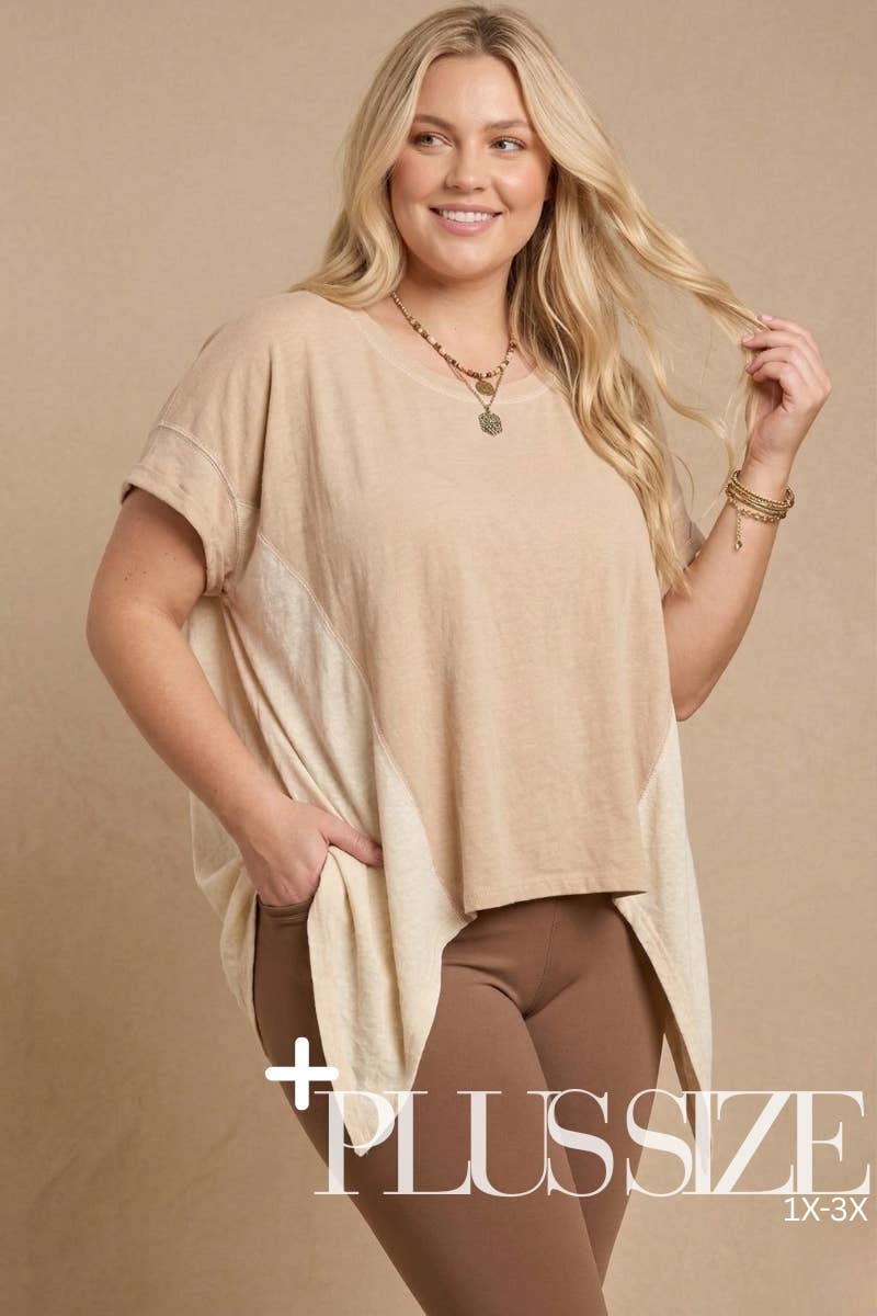 Colorblock Pointed Bottom Hem Top in PLUS SIZE
