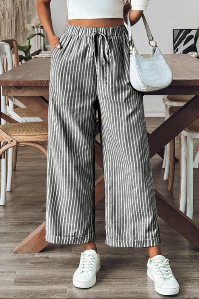 Stripes Wide Leg Cropped Pants ZK2163