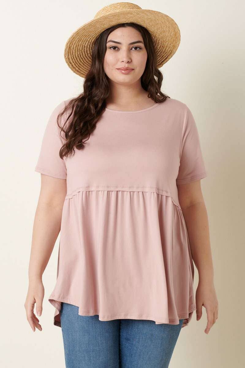 CT9069PL-PLUS DTY ROUND NECK BABYDOLL KNIT TOP