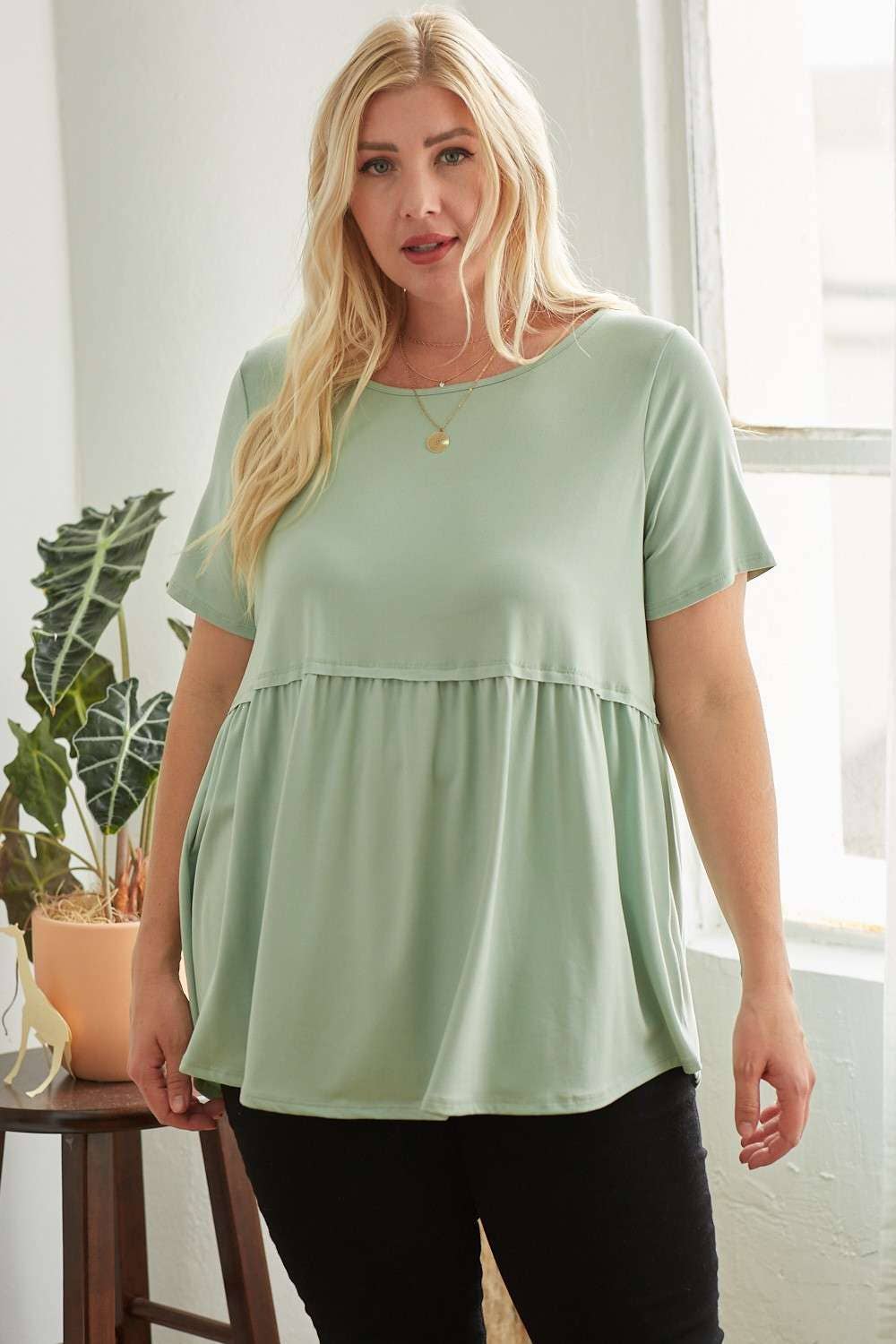 CT9069PL-PLUS DTY ROUND NECK BABYDOLL KNIT TOP