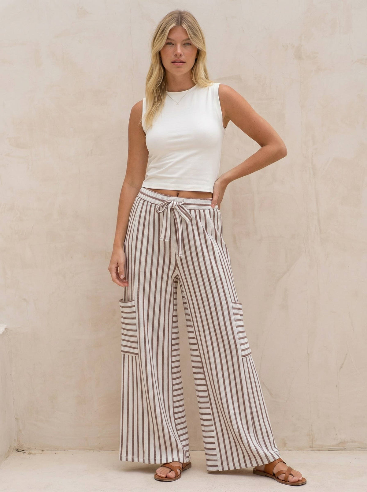 STRIPE WIDE LEG PANTS