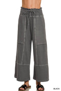 French Terry Washed Wide Leg Pants w/ Pockets - Zenana
