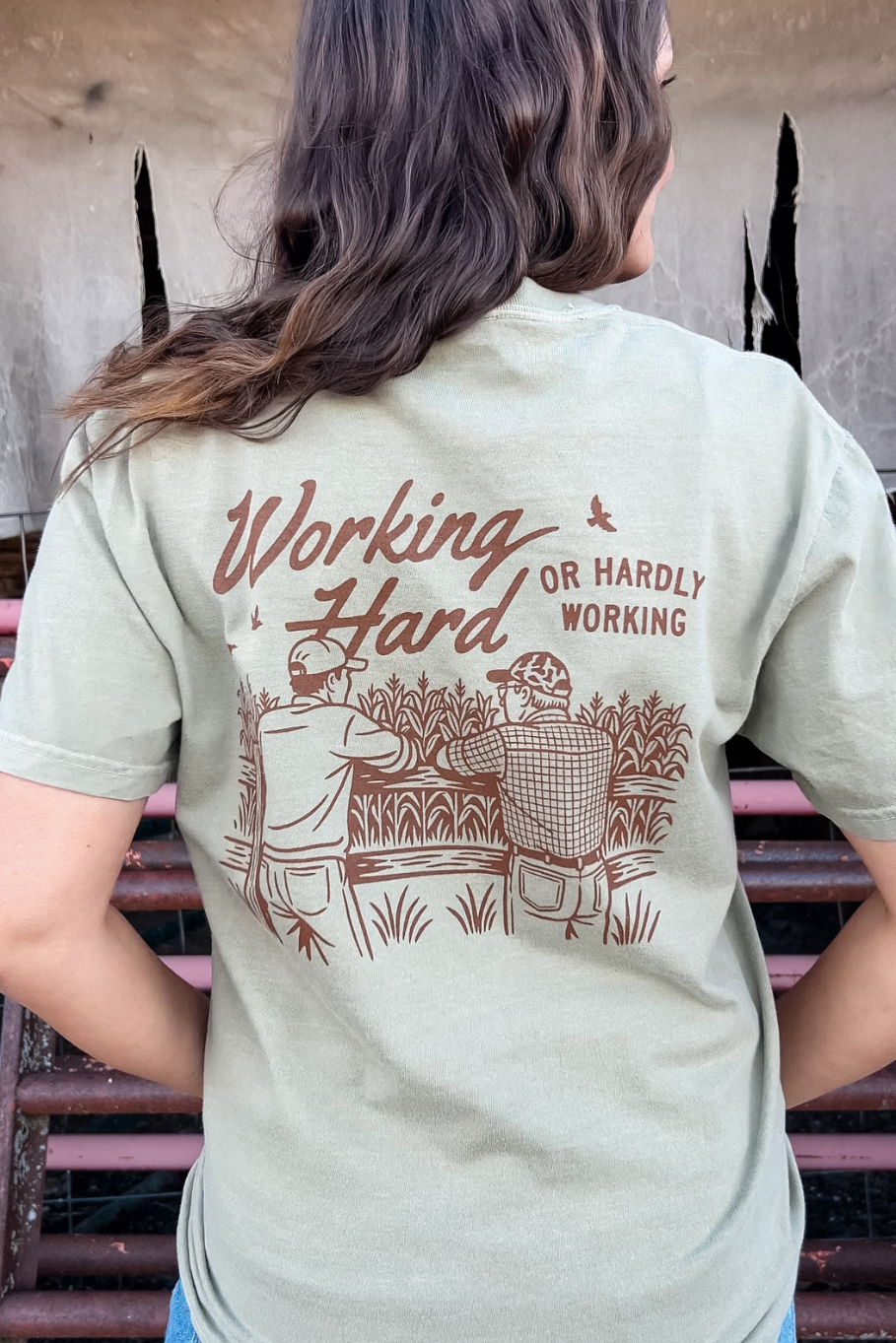 Working Hard or Hardly Working Graphic Tee in Khaki