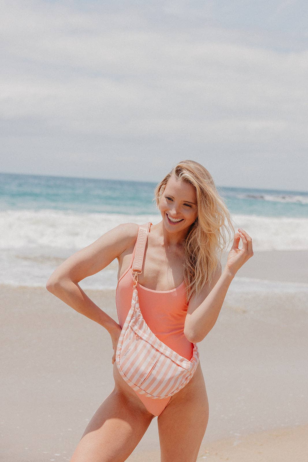 Apricot Stripe Crescent Bag