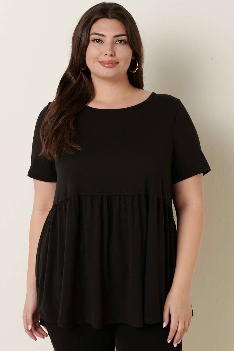 CT9069PL-PLUS DTY ROUND NECK BABYDOLL KNIT TOP