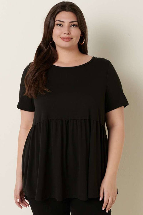 CT9069PL-PLUS DTY ROUND NECK BABYDOLL KNIT TOP