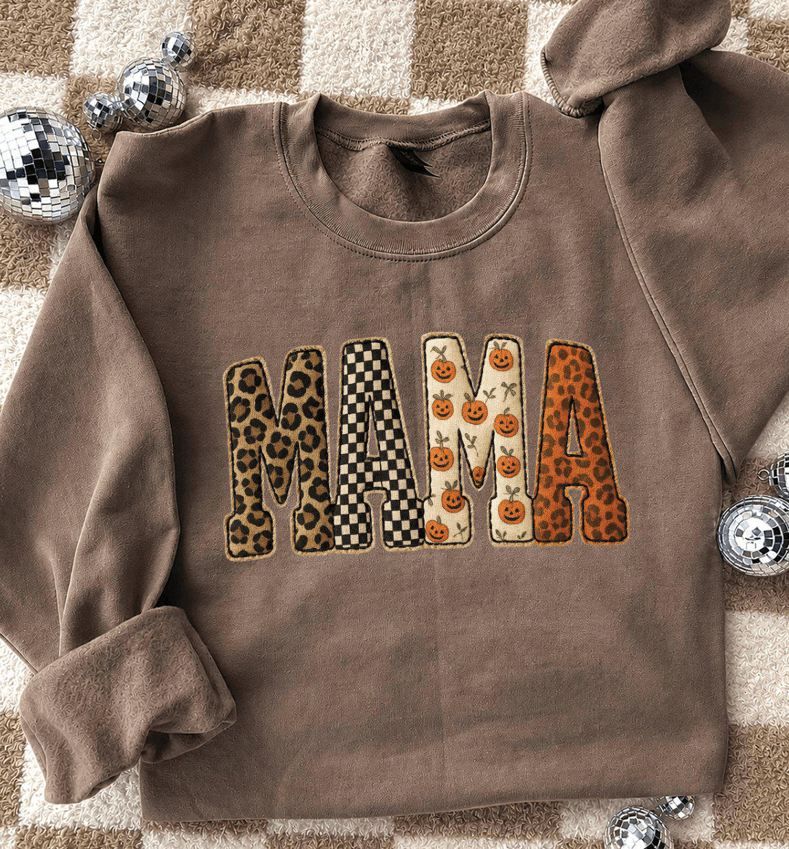 Fall Mama Checkered Pumpkins Name - Sweatshirts & T-Shirts