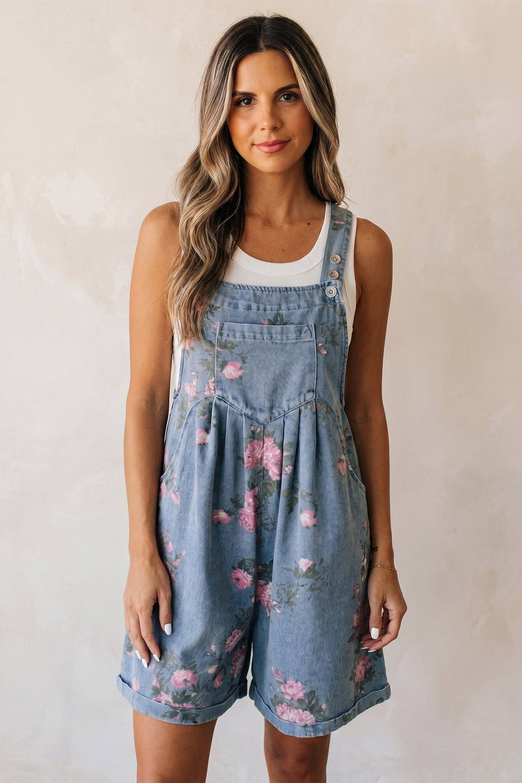 Floral Denim Shortalls Vintage Boho Loose Fit Romper