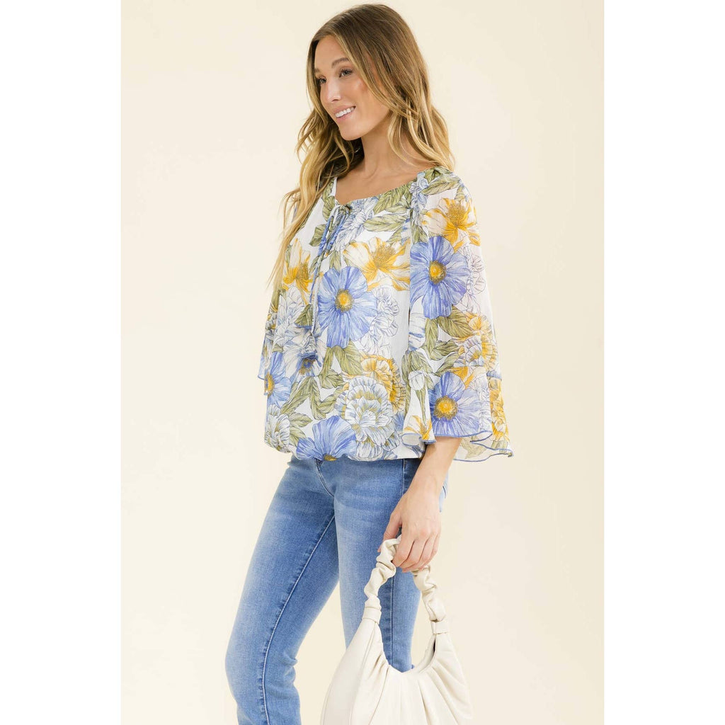 METALLIC BELL SLEEVE PEASANT