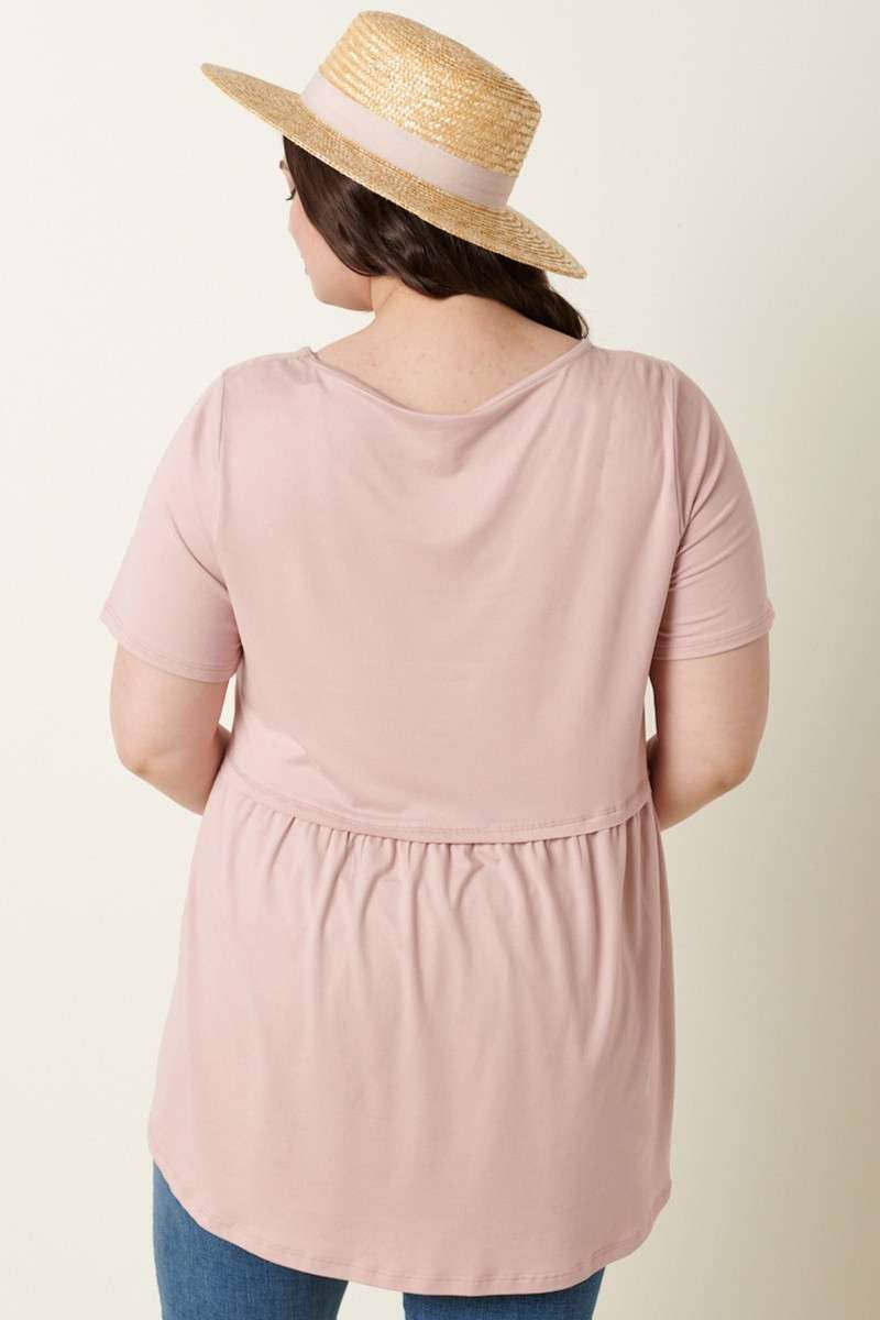 CT9069PL-PLUS DTY ROUND NECK BABYDOLL KNIT TOP