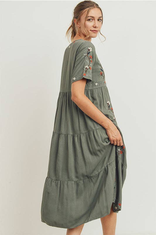 Floral Embroidered Tier Dress