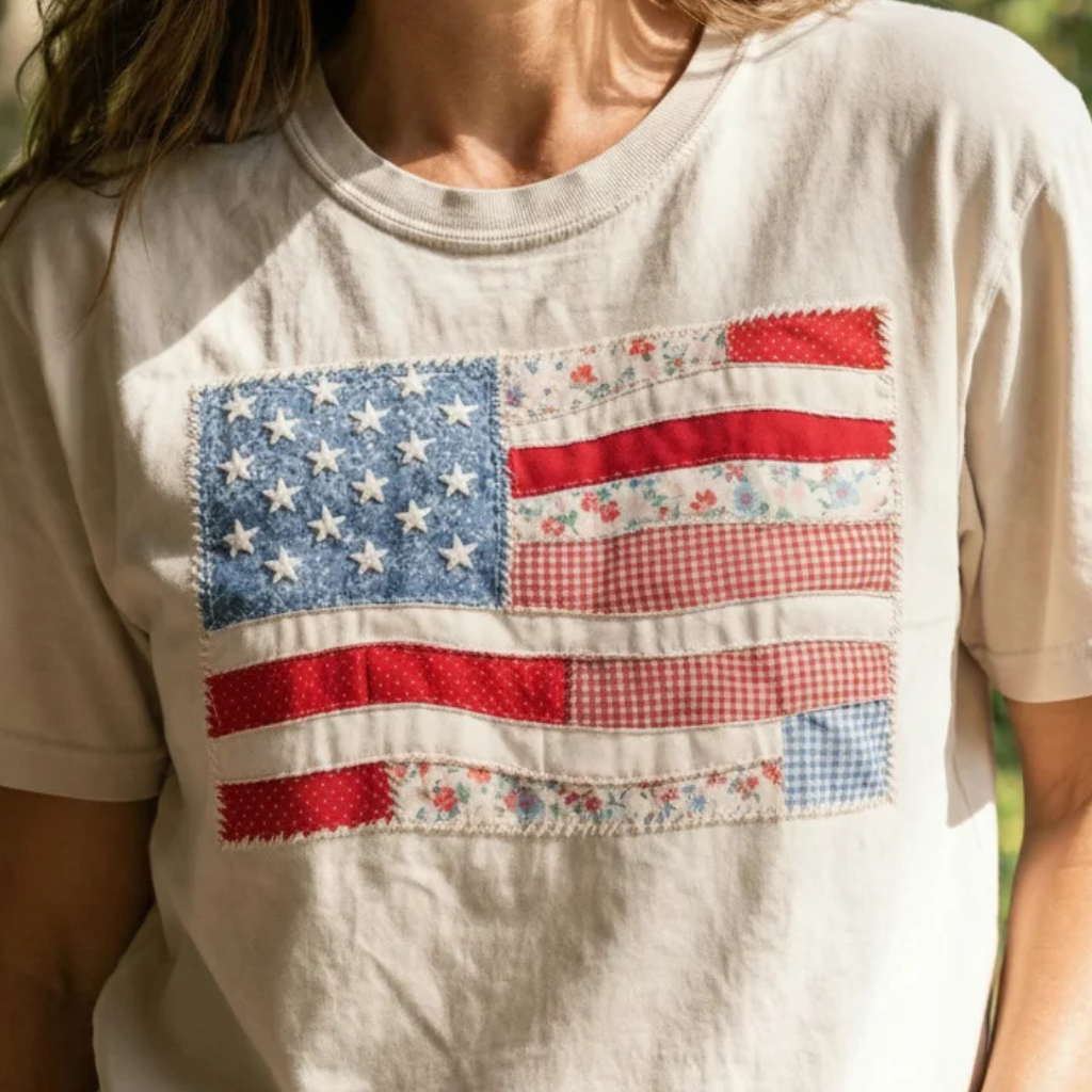 American Flag Faux Texture Patchwork Comfort Colors Tee DTF