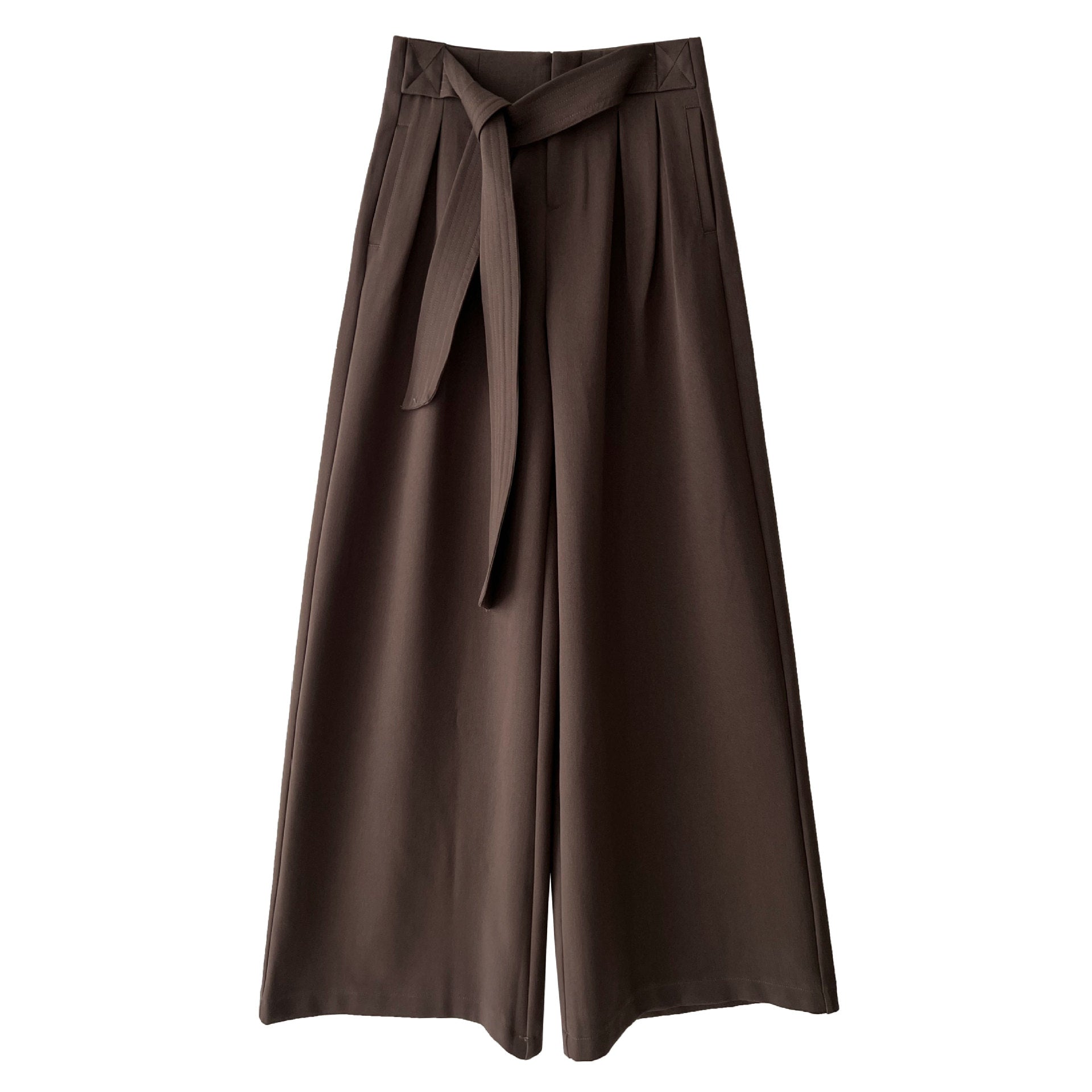 Retro Design Belted Pleated Wide-Leg Pants for Women Autumn New Casual Straight Leg Long Pants