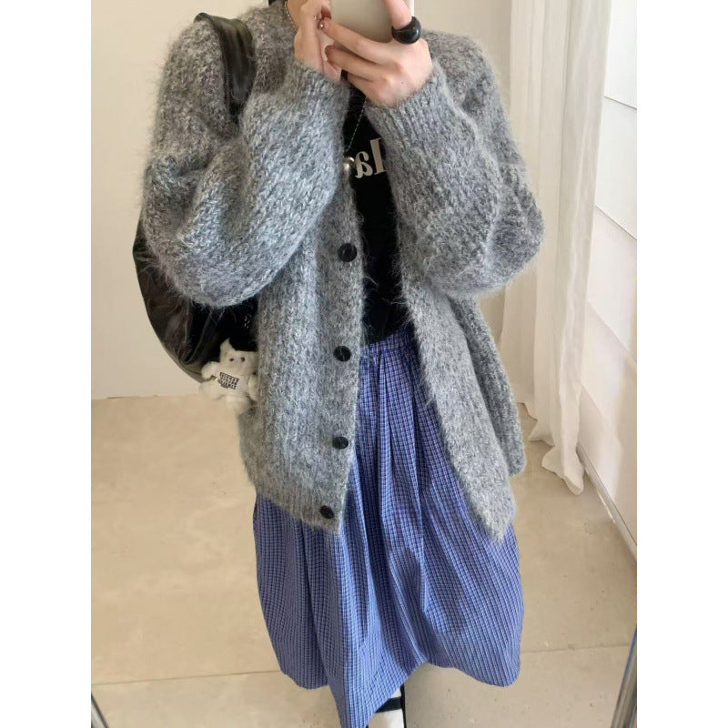 Relaxed Vintage Floral Knit Cardigan Coat for Women Sweater