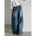 Cotton Vintage High-Waisted Wide-Leg Jeans for Women, Autumn Washed Gradient Straight Leg Long Pants
