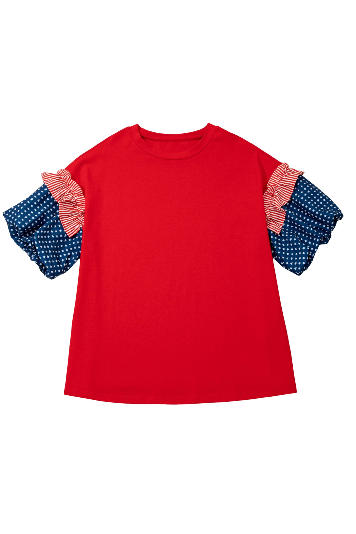 Fiery Red Stars Stripes Short Puff Sleeve Top