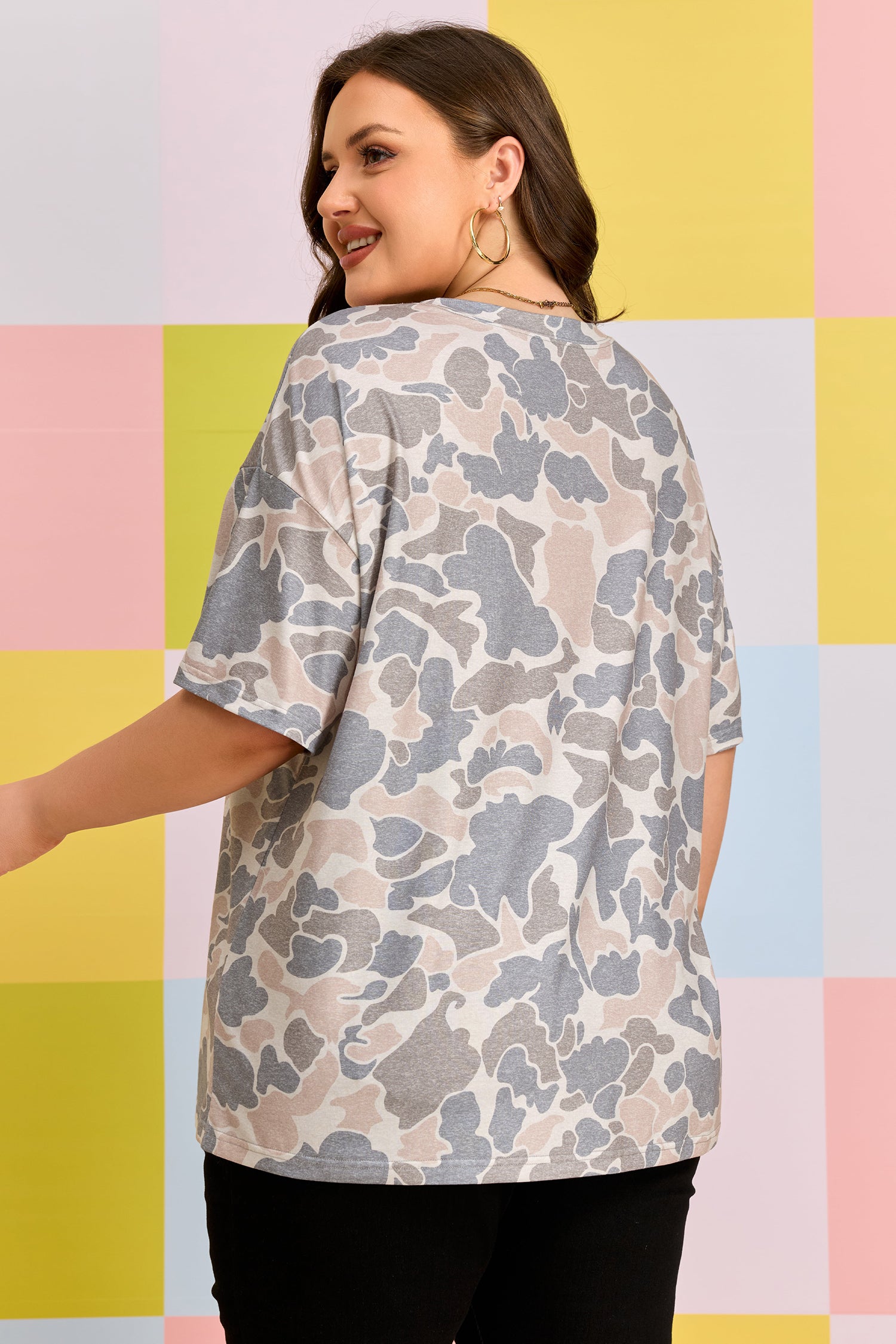 Multicolour Retro Camouflage Print Womens Casual T Shirt