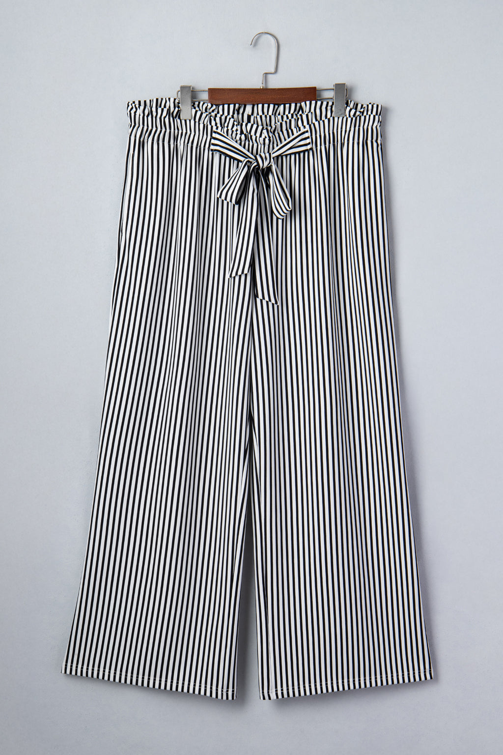 Black Stripe Tied High Waist Loose Straight Casual Pants