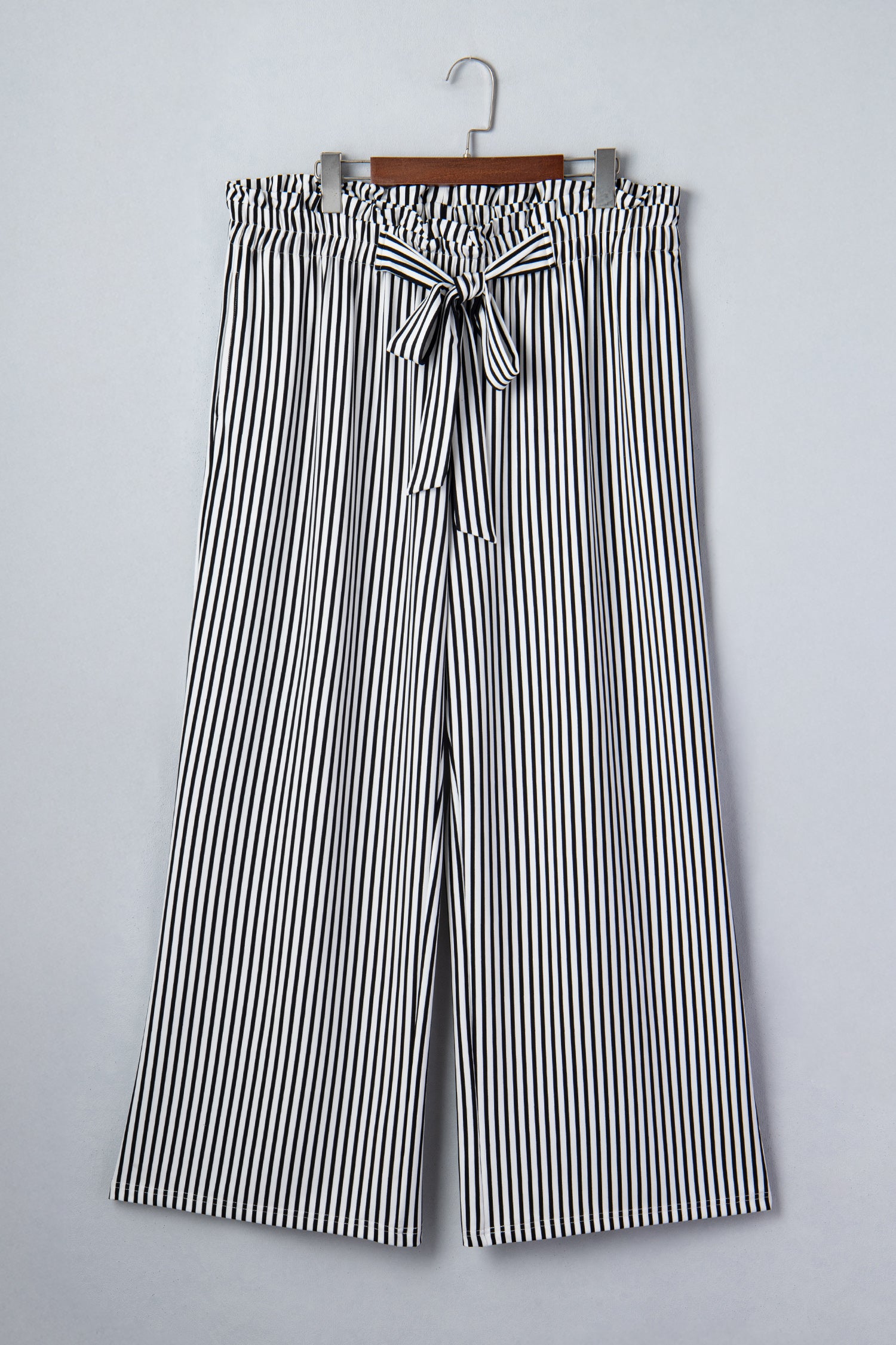 Black Stripe Tied High Waist Loose Straight Casual Pants