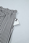 Black Stripe Tied High Waist Loose Straight Casual Pants