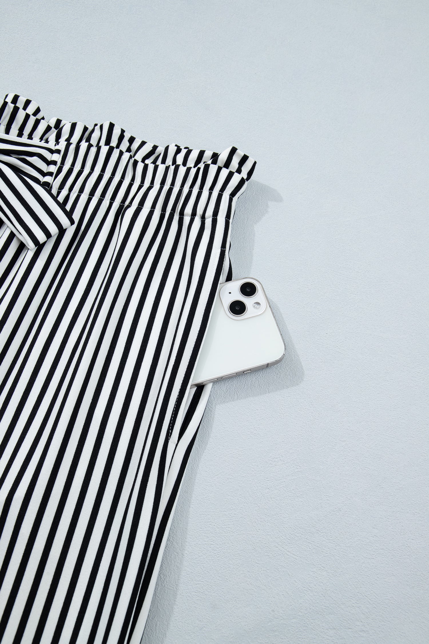 Black Stripe Tied High Waist Loose Straight Casual Pants