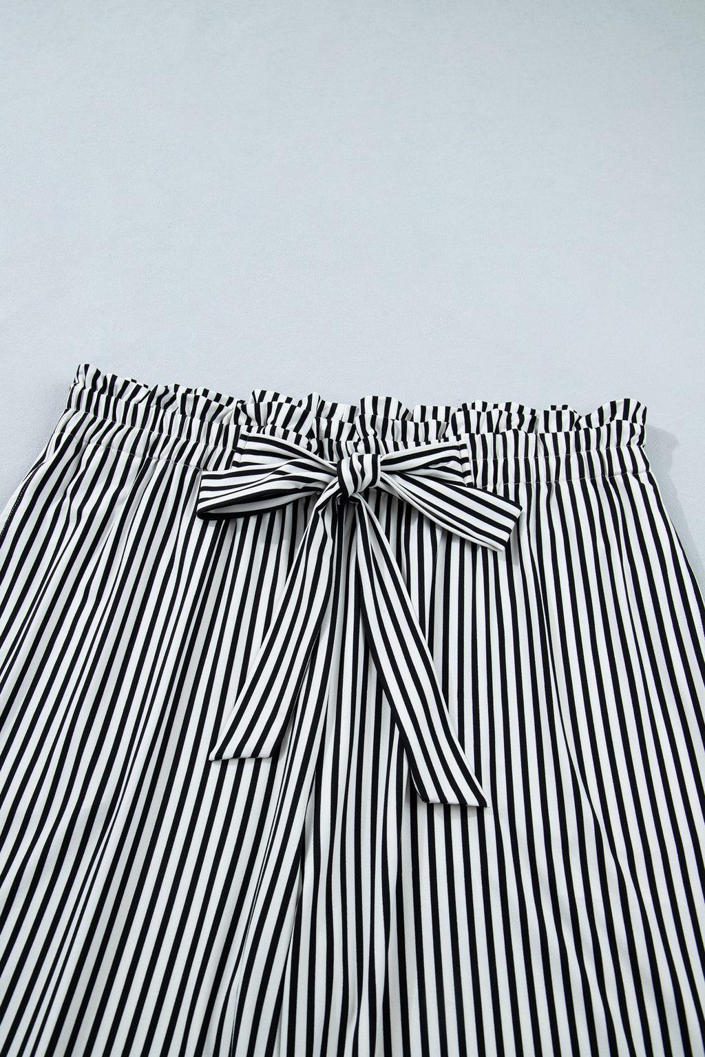 Black Stripe Tied High Waist Loose Straight Casual Pants