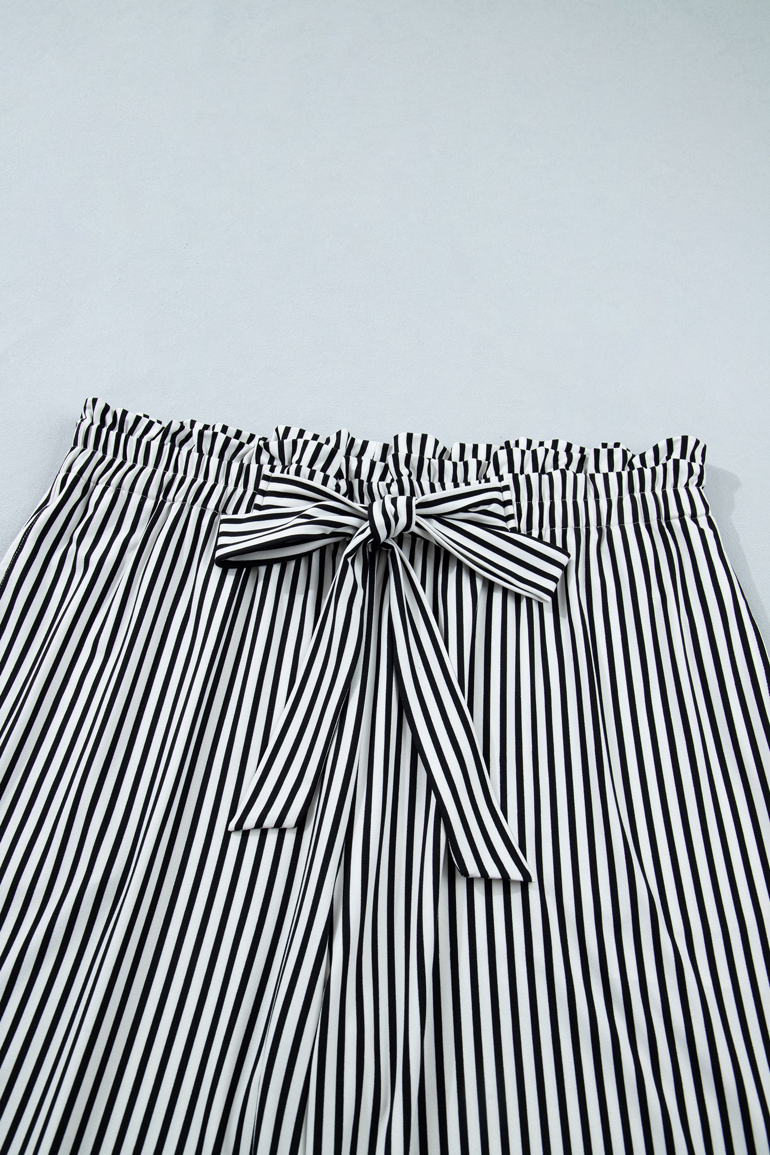 Black Stripe Tied High Waist Loose Straight Casual Pants
