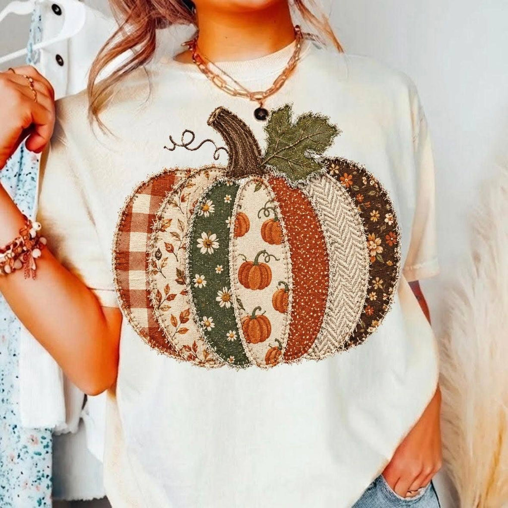 Faux Patchwork Pumpkin Comfort Colors T-Shirt