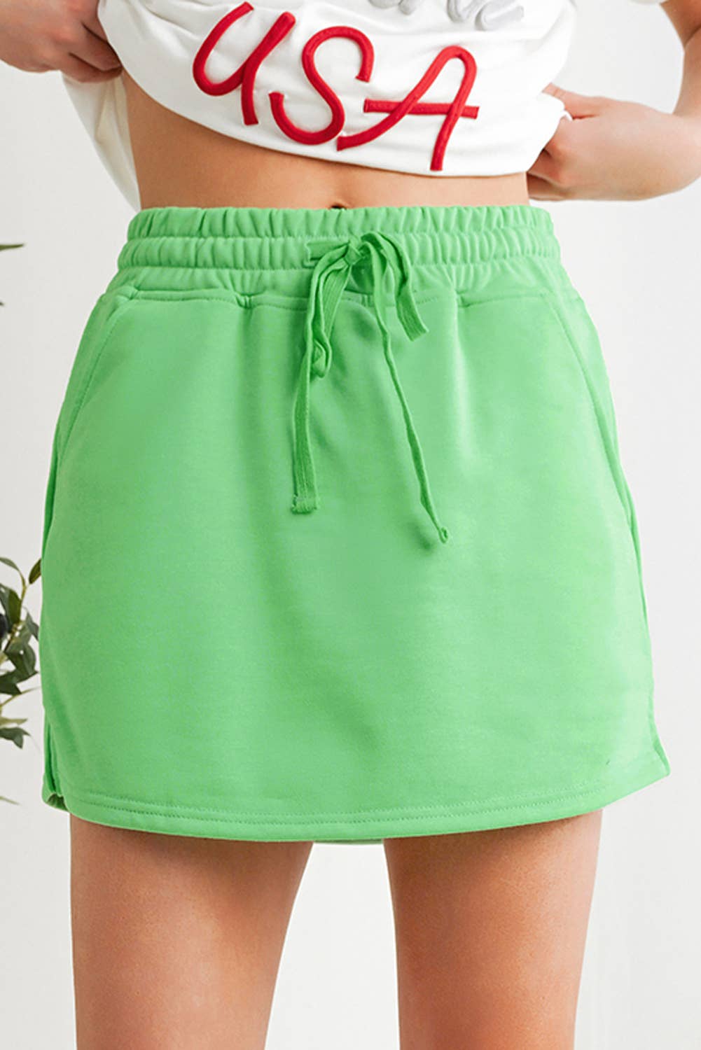 Casual Drawstring Mini French Terry Skort | S-XL