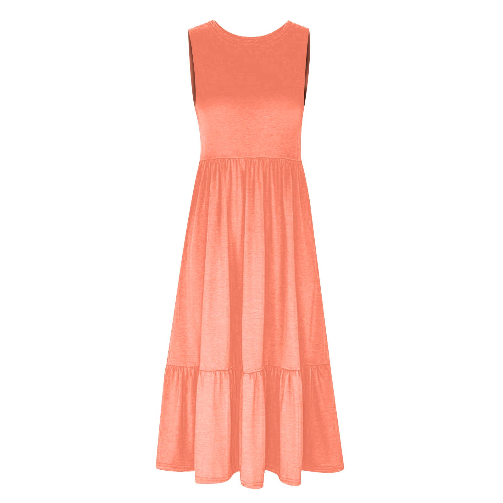 Ladies Sleeveles Pockets Simple Midi Dress 9123