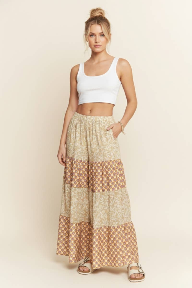 MULTI FLORAL PRINT WIDE LEG PANTS