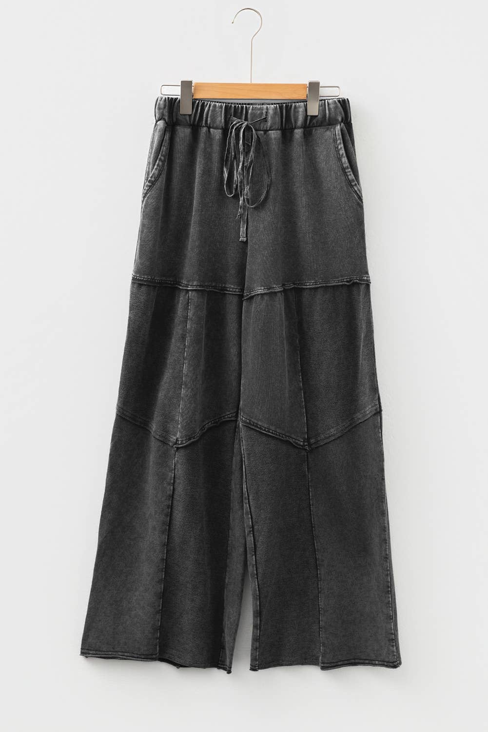 Mineral Wash Tiered Wide Leg Patchwork Drawstring Pants S-4X