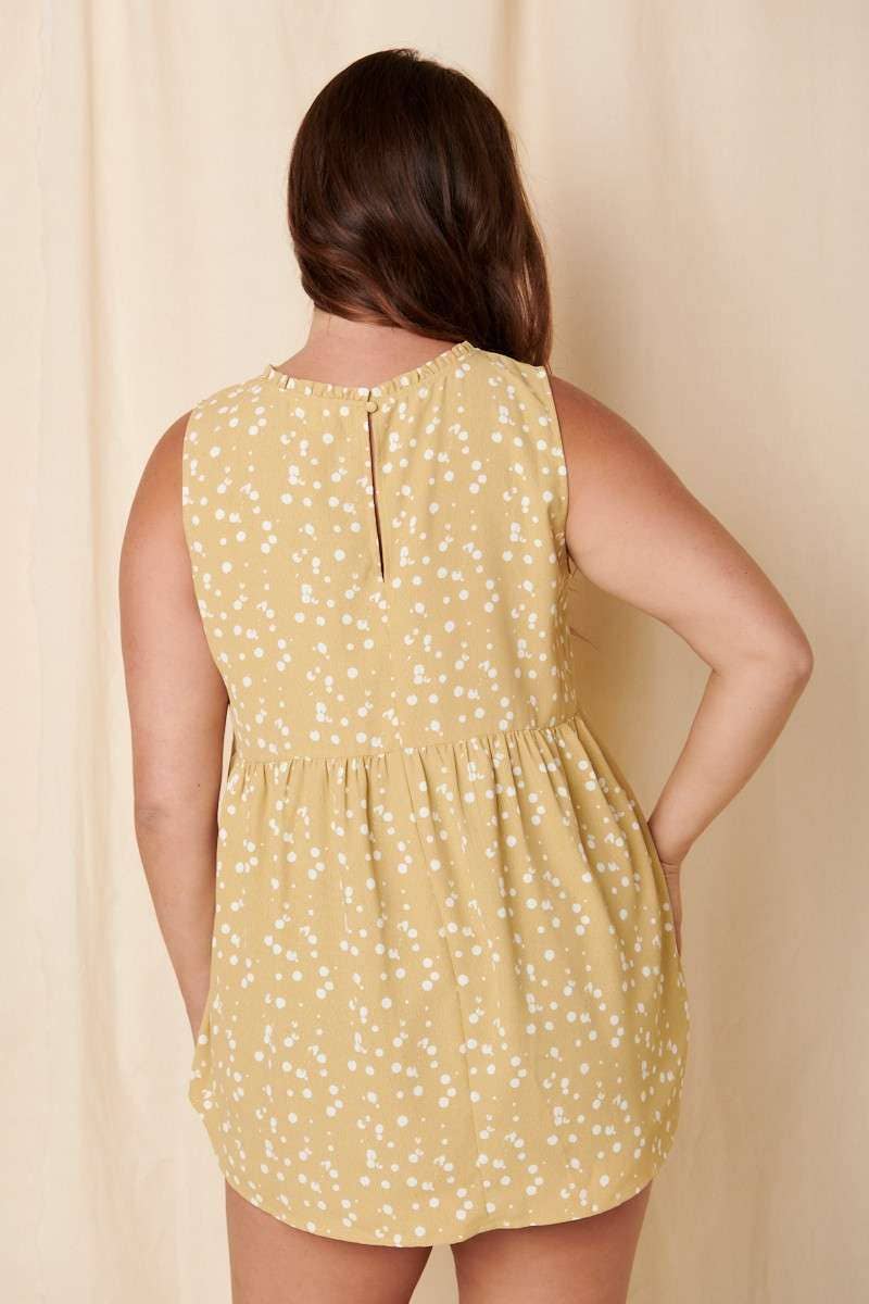 H14332PL-PLUS SPLASH DOT RUFFLE MOCK NECK BLOUSE