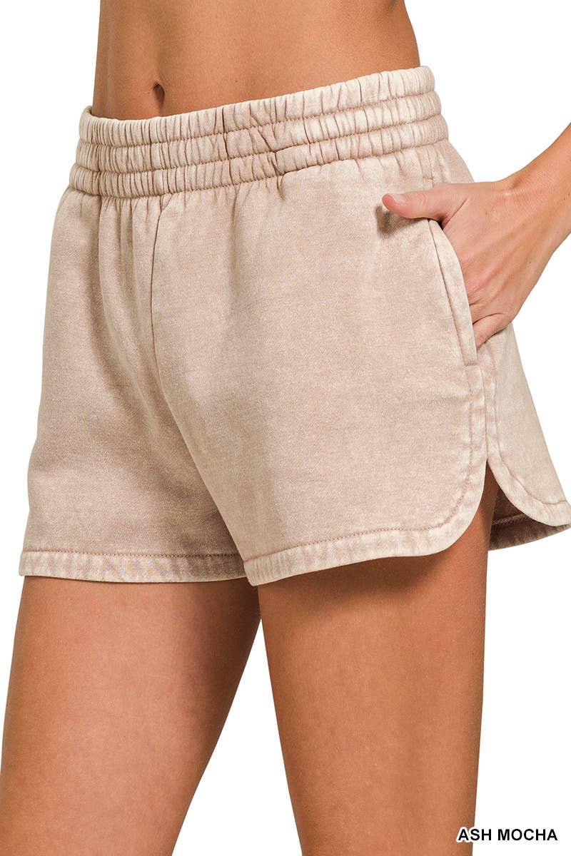 `Fleece Shorts Acid Wash & Solid