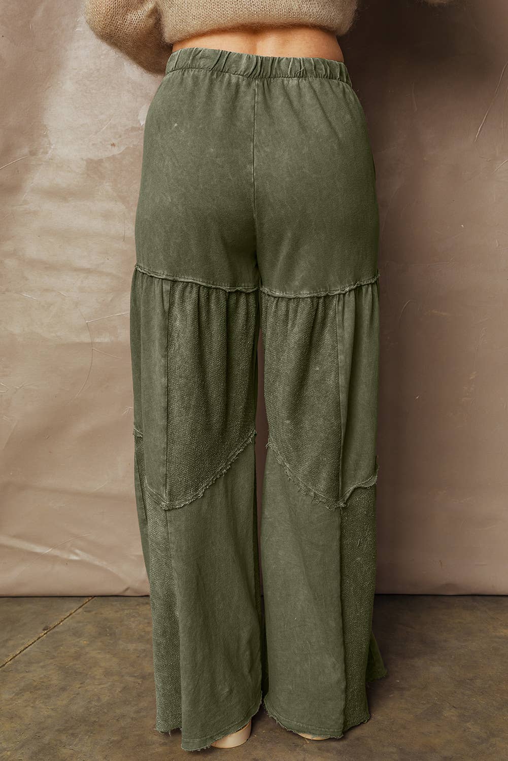 Mineral Wash Tiered Wide Leg Patchwork Drawstring Pants S-4X