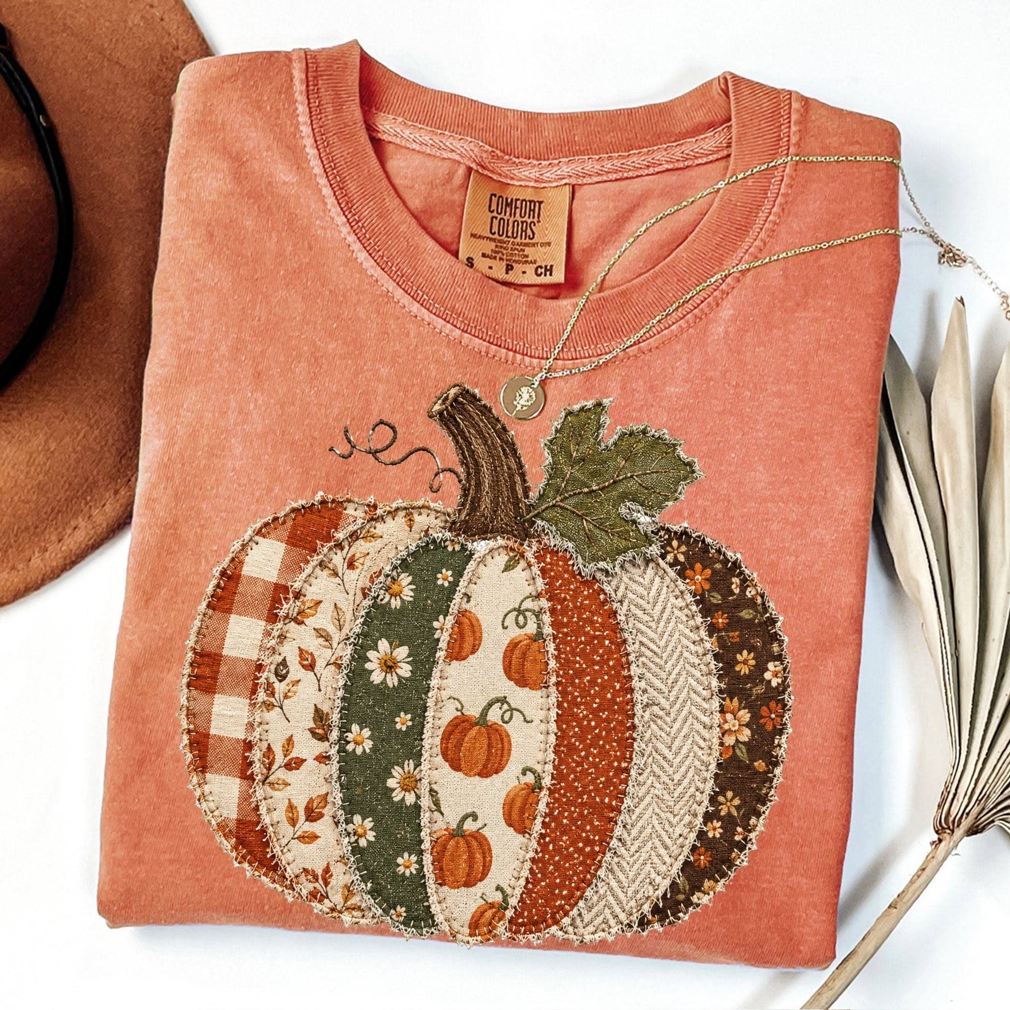 Faux Patchwork Pumpkin Comfort Colors T-Shirt